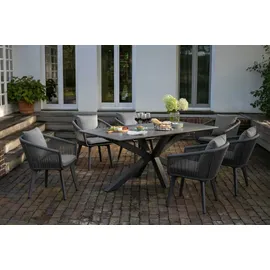 Mr. Deko Gartenmöbelset Diningsessel Cadiz mit Tisch Almeria 200 x 90 cm - Grau