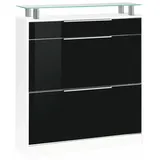 Schuhschrank BORCHARDT MÖBEL "Oliva", schwarz (weiß matt, schwarz hochglanz), B:89cm H:104cm T:24cm, Holzwerkstoff, Schränke, Breite 89 cm, stehend, mit 2 Doppeltrommeln und 1 Schubkasten