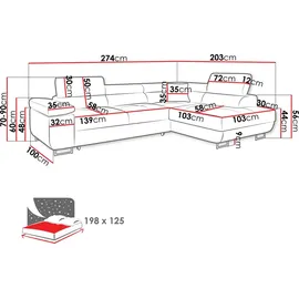 Mirjan24 Ecksofa Torezio Cord, mit Bettkasten und Schlaffunktion, Einstellbare Kopfstützen, 274x203x70-90 cm Wohnzimmer, Sofas & Couches, Wohnlandschaften, Ecksofas