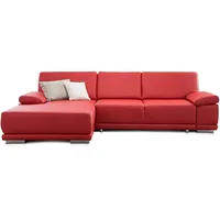CAVADORE Schlafsofa Corianne / L-Form-Sofa mit verstellbaren Armlehnen, Bettfunktion und Longchair / 282 x 80 x 162 / Kunstleder, rot