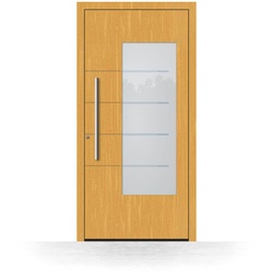 Haustür Holz mit großem Glaseinsatz, Fichtenholz, Fichte Hell 110,  95 x 190 cm, Modell Ludwigshafen, individuell konfigurieren
