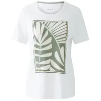 Oui T-Shirt mit geripptem Rundhalsausschnitt, Offwhite, 40