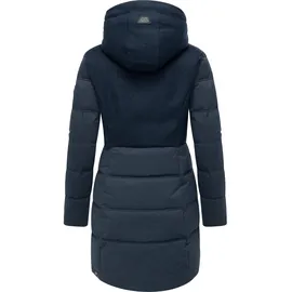 Ragwear Damen, Lange Steppjacke Wintermantel mit Kapuze Ashani Block Intl. Navy25 Gr. S - S
