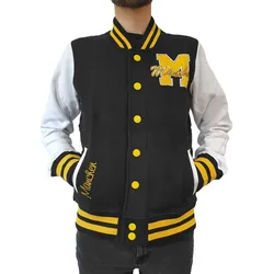 ROBIN RUTH München Herren College-Jacke mit Schriftzug Frühlings-Jacke mit Stickerei Übergangs-Jacke Sweat-Jacke FMCN-B Schwarz/Gelb - XL