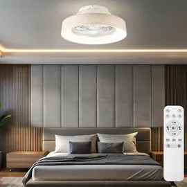 Nowa Deckenventilator Deckenleuchte Wohnzimmerleuchte Esszimmerlampe Raumlüfter Kühler, Kunststoff Textil weiß natur, Fernbedienung dimmbar CCT 3-Stufen, 1x LED 30W 2200Lm 3000-6500K, D 47 cm