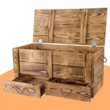 Obstkisten Online Holztruhe weiß mit Deckel Truhe Couchtisch im Landhausstil, Stauraum für Decken, Kissen im Schlafzimmer (Holztruhe geflammt mit Schubladen)