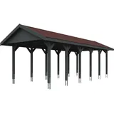 SKANHOLZ Skan Holz Wallgau - Satteldach Einzelcarport Breite 380 cm Gr. 3 - 380 x 900 cm Dachschalung Dachschalung mit Dachschindeln (rot) schiefergrau Holzcarport