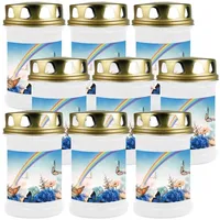 HS Candle Grabkerze (9-tlg), Grabkerze Brenndauer 40 Stunden viele vers. Variationen und Motive weiß