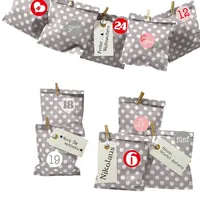 Frau WUNDERVoll Frau WUNDERVoll® DIY Adventskalender zum Befüllen Bescherung: Set Punkt 157, Papiertueten flach 13x16,5cm, Taupe Punkt, Ziffern rosa-rot