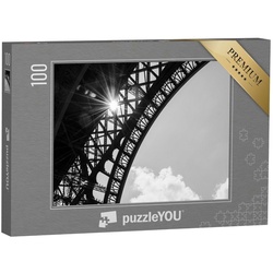 puzzleYOU Puzzle Sonnenstrahlen am Eiffelturm, schwarz-weiß, 100 Puzzleteile, puzzleYOU-Kollektionen Fotokunst
