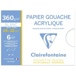Clairefontaine 5x Papier für Gouache und Acryl, Packung mit 6 Blatt 24x32 cm, 360g - 93341C