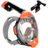 AQUASTIC Kai JR Schnorchelmaske Größe XS Full Face 180° Vision Air Circulation System Silicone Bottom Collar Anti-Vapor Valve Polycarbonat Sichtfenster Farbe Orange