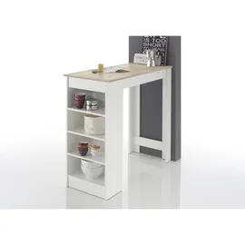MID.YOU Bartisch, in weiss mit Tischplatte in Eiche, Sonoma und seitlichem Regal