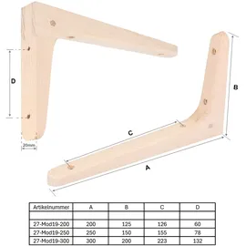 MS Beschläge 300mm x 200mm Konsole Holzwinkel Buchenholz Regalträger Holzkonsole