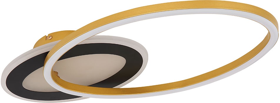 Deckenleuchte Ringform Wohnzimmerlampe schwarz gold Design Deckenlampe mit drehbarem Elemnt, Metall Acryl, opal, 1x 24W 1140lm 3000K, LxBxH 53x23,5x7 cm