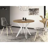 Runder Tisch für das Esszimmer - 100 oder 120 cm Durchmesser - Ausziehbarer Tisch mit Pulverbeschichteten Weißen Metallbeinen - Industriestil - 1... - Braun/Dunkelbraun