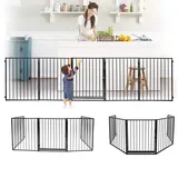 Jopassy Kaminschutzgitter Baby Absperrgitter 304cm,5-teiliges Set mit komfortabler Tür,Schutzgitter pulverbeschichtetes Metall -Schwarz
