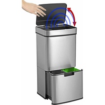Infactory Design-Mülltrenn-System mit Sensor, 4 Behälter, Edelstahl, 75 Liter