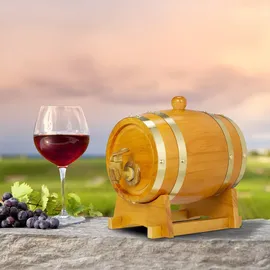 Relaxdays Whiskyfass, 1,25 l, Holz, Schnapsfass mit Bock & Zapfhahn, für Wein, Spirituosen, Deko Holzfass, rot/schwarz