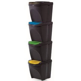 Prosperplast Mülleimer Set Müllbehälter Mülltrenner Sortibox, anthrazit, aus Kunststoff, 4x 25 Liter