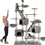 Happy Pet HAPPYPET Kratzbaum deckenhoch 260 cm hoch, Kletterbaum SAM – Großer XXL Katzenbaum Stabil für mehrere Katzen, stabile 8 cm Säulen, Liegemulden, Häuser, mit Zubehör Grau