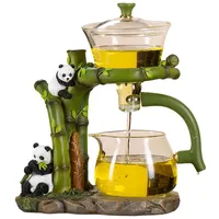 RORA Lazy Kungfu Glas-Teeservice, halbautomatisch, tropfenförmig, mit Teesieb, Glas-Teekanne (grüner Panda)