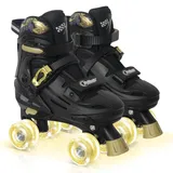 Nattork Rollschuhe Kinder, Verstellbare Rollschuhe für Kinder Jungen Mädchen, 4 Größen Verstellbar und LED Rollschuhe, Rennwagen Roller Skates Geschenkidee für Geburtstage (Gold, EU(37-41))