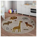 Smart Kids Kinderteppich Nala & Friends, rund, Höhe: 10 mm, Moderner Spielteppich, strapazierfähig, pflegeleicht, Konturenschnitt beige|braun Ø 120 cm x 10 mm