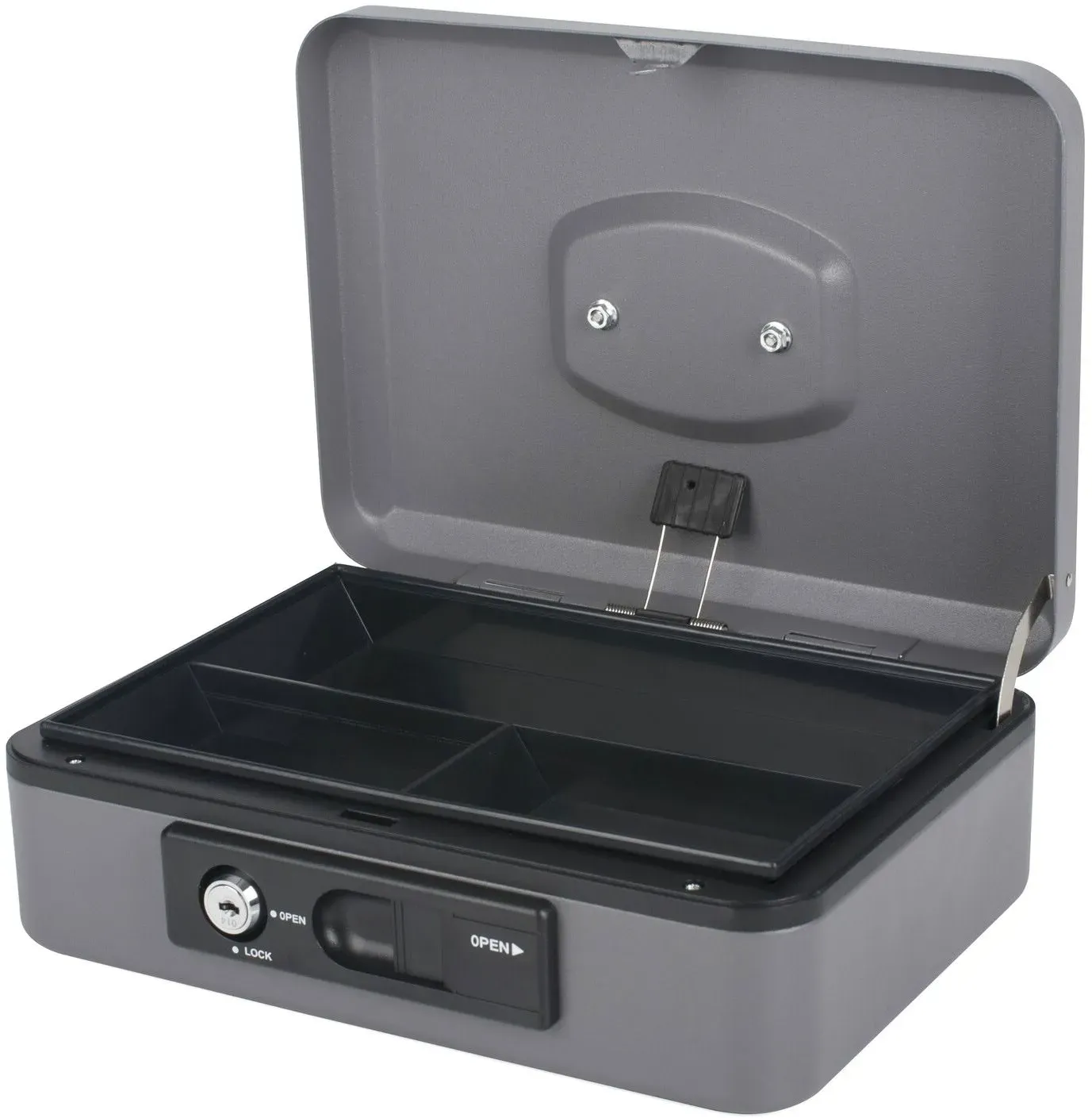 Deluxe Geldkassette mit praktischer Öffnungsfunktion 250mm, silber