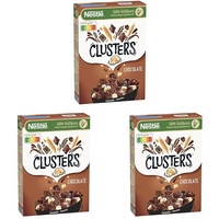 Nestlé CLUSTERS Schokolade, Cerealien aus 59% Vollkorn, mit Schokolade & Mandeln, enthält Vitamine, Calcium & Eisen, 3er Pack (1x330g)