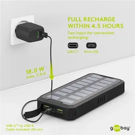goobay Outdoor Schnelllade-Powerbank mit Solar 20.000 mAh (USB-CTM PD, QC 3.0)