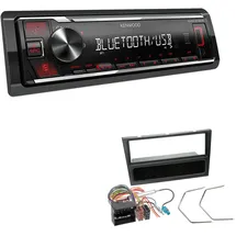 EHO Kenwood KMM-BT209 1-DIN Autoradio Media Receiver Bluetooth USB AUX mit Einbauset passend für Opel Corsa C 2004-2006 schwarz