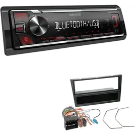 EHO Kenwood KMM-BT209 1-DIN Autoradio Media Receiver Bluetooth USB AUX mit Einbauset passend für Opel Corsa C 2004-2006 schwarz