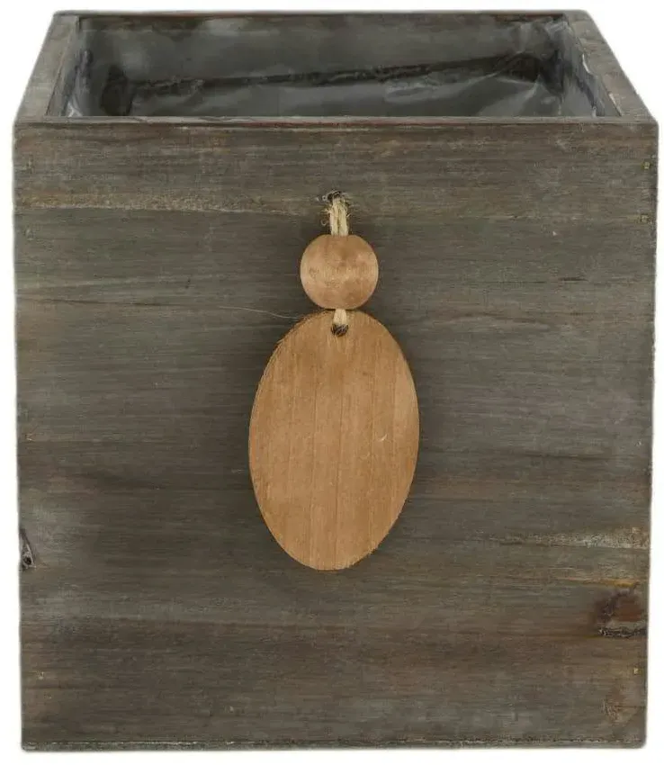Kiste Holz 15x15x15cm mit Anhänger mit Folie  - grau wash