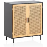 FineBuy Sideboard 80 x 86,5 x 40 cm Schwarz / Rattan