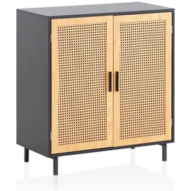 FineBuy Sideboard 80 x 86,5 x 40 cm Schwarz / Rattan