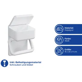 Maximex Toilettenpapierhalter 2 in 1 mit Ablage, aus Kunststoff, inkl. Montagematerial, 16 x 20 x 11 cm