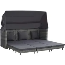 vidaXL Ausziehbares 3-Sitzer-Schlafsofa mit Dach Poly Rattan Grau