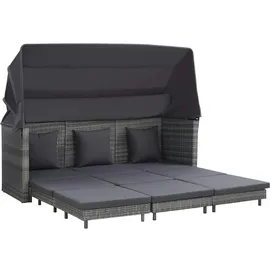 vidaXL Ausziehbares 3-Sitzer-Schlafsofa mit Dach Poly Rattan Grau