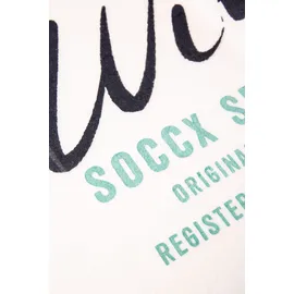 Soccx Dreieckstuch aus Flauschstrick mit Wording Prints ivory