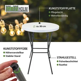 Baumarktplus Stehtisch klappbar Ø 80 cm Tischplatte Höhe 110 cm Stahlgestell Partytisch Bistrotisch in weiß