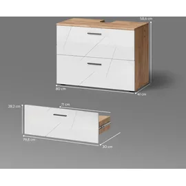 livinity Livinity® Waschbeckenunterschrank Weiß Hochglanz/Goldkraft Eiche, 80 x 58.6 cm