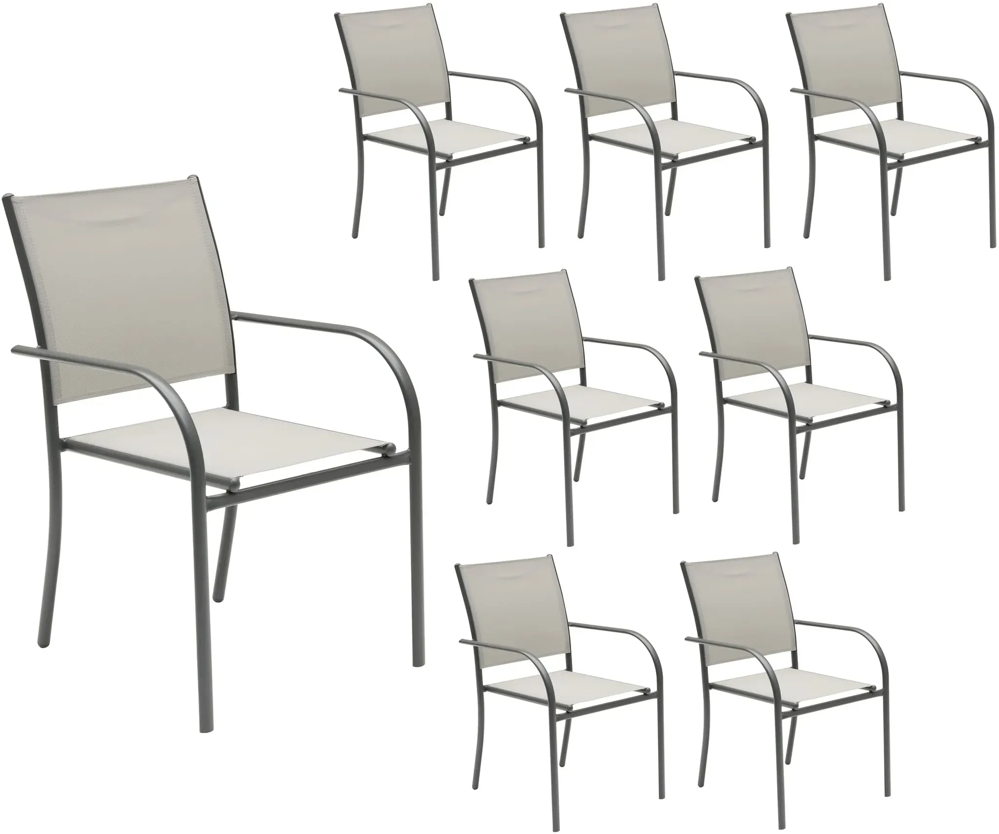 LC Garden »Campino« 8er Set Gartenstühle Beige Stapelstühle Bistrostühle Textilen