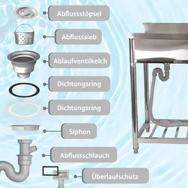 Lemodo Spültisch freistehend, Wasserhahn mit Kalt Warm Anschluss, Spülbecken Größe L
