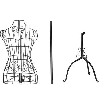 Fridgestea Metall Schneiderpuppe Einstellbare Gesamthöhe 140-160cm, Vintage Eisendraht Schaufensterpuppe für Bekleidungsgeschäft, Mannequin Dekobüste für Schneidereien/Messestände - Schwarz