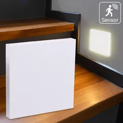 LED Treppenleuchte IP44 mit Bewegungsmelder eckig weiß - Lichtfarbe: CCT - Licht...