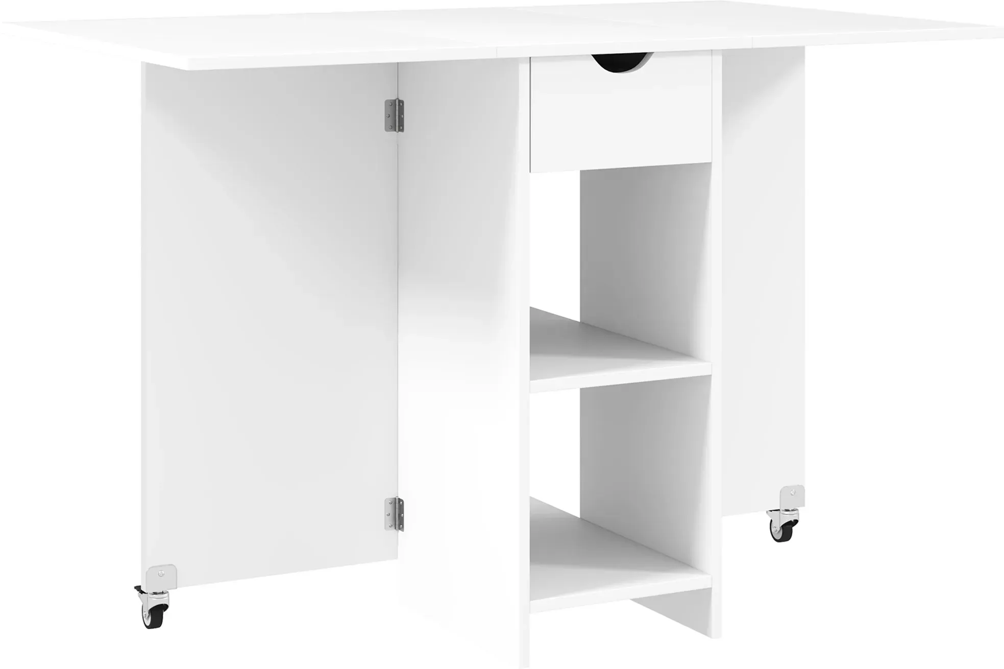 HOMCOM Klappbarer Esstisch Mobiler Küchentisch für 2-4 Personen mit Offenen Ablagen, 1 Schublade, Klapptisch für Kleine Räume, Esszimmer 114,5 x 70 x 75 cm, Weiß   Aosom