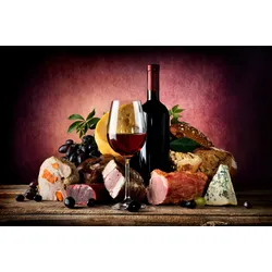 Fototapete PAPERMOON "Wein mit Essen", bunt, B:3,00m L:2,23m, Vlies, Tapeten