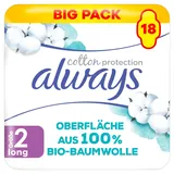 Always Cotton Protection Ultra Lang Damenbinden mit Flügeln X18, Oberfläche aus 100 Prozent Bio-Baumwolle