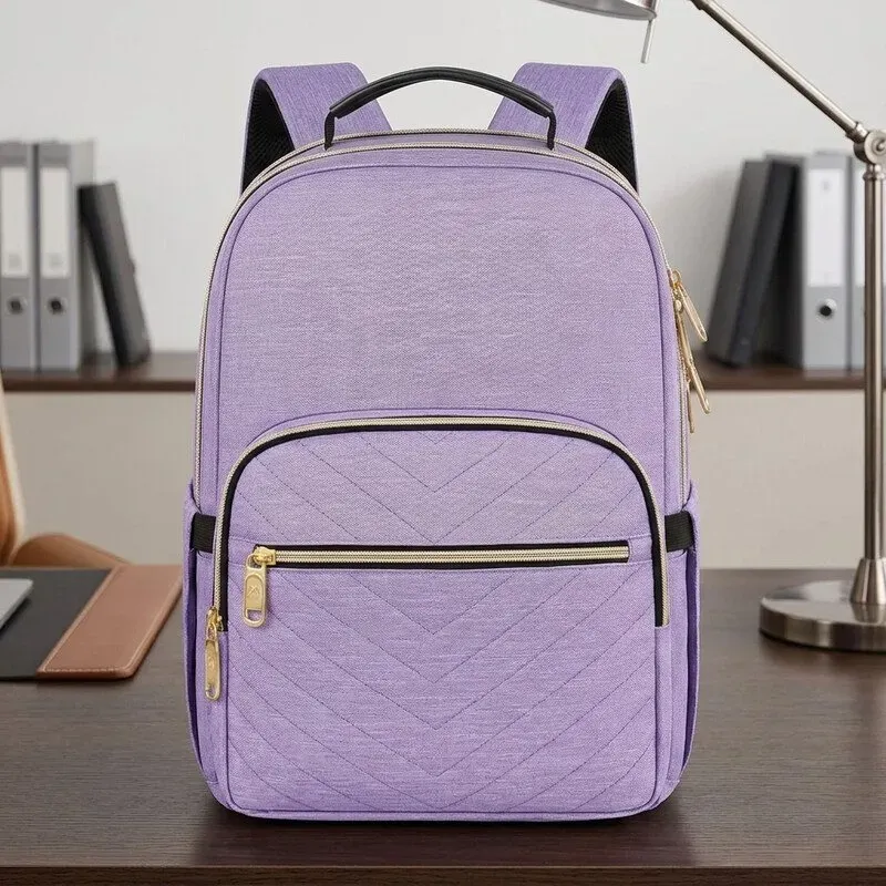 Laptop-Rucksack für Damen, 15,6 Zoll, leicht, Diebstahlschutz mit USB-Ladeanschluss, wasserdicht, für Reisen, Arbeit, Universität und College, groß, lila